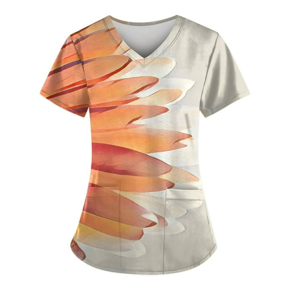 ADSSDQ Scrub Top for Women, Plus Size V-Neck Scrubs, Relaxed Fitted Soft Women's Scrub Tops Sunflower Print Nursing Uniform with Pockets Saffron 4XL