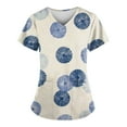 thumbnail image 1 of ADSSDQ Scrub Tops Women Floral Print Scrub Tops Plus Size Stretch Nursing Tops Soft Nurse Uniform Overalls with Pockets Beige XL, 1 of 3