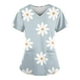 thumbnail image 1 of ADSSDQ Womens Scrub Tops Daisy Printed Work Uniform T-Shirt V Neck Short Sleeve Nurse Scrubs Tunic Blouse with Pockets Gray 2XL, 1 of 3