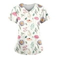 thumbnail image 1 of ADSSDQ Scrub Tops Women Floral Print Scrub Tops Plus Size Stretch Nursing Tops Soft Nurse Uniform Overalls with Pockets Pink XL, 1 of 3