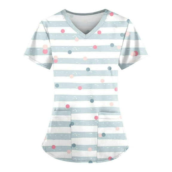 ADSSDQ Scrub Tops Women Floral Print Scrub Tops Plus Size Stretch Nursing Tops Soft Nurse Uniform Overalls with Pockets Royal Blue L