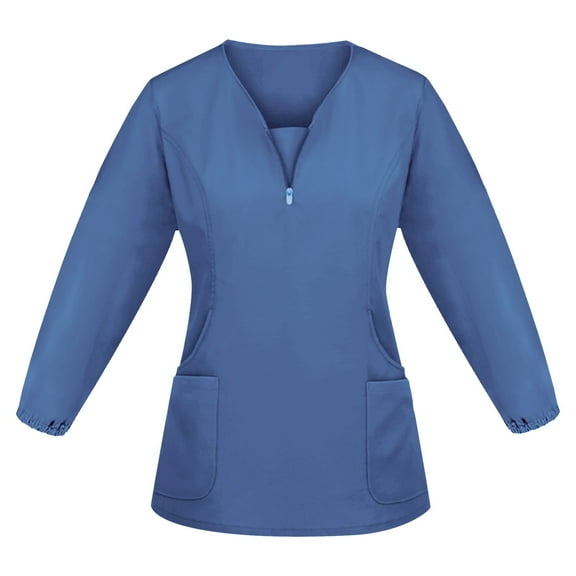 ADSSDQ Scrub Tops Women Medical Scrubs Plus Size Stretch V Neck Long Sleeve Blouse Shirt Workwear Working Uniform