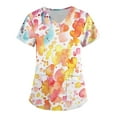 thumbnail image 1 of ADSSDQ Scrub Tops Women Print Breathable Short Sleeve V-Neck Plus Size Shirts Tee Tops with Pockets Nurse Working Uniform Orange M, 1 of 3