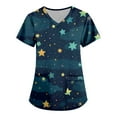 thumbnail image 1 of ADSSDQ Scrub Tops Women Print Breathable Short Sleeve V-Neck Plus Size Shirts Tee Tops with Pockets Nurse Working Uniform Royal Blue 2XL, 1 of 3