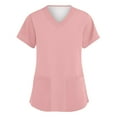 thumbnail image 1 of ADSSDQ Scrub Tops Women Stretchy Womens Scrub Tops Solid Basic Nurse Working Uniform V Neck Short Sleeve Scrubs Blouse w/Pockets Pink M, 1 of 3