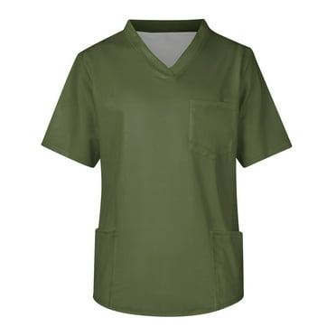 ADSSDQ Scrub Tops for Mens Soild/Gradient Color Plus Size V-Ncek Short Sleeve Comfort Workwear Shirt with 3 Pocket Army Green 3XL