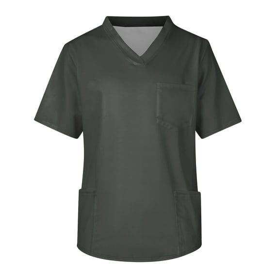 ADSSDQ Scrub Tops for Mens Soild/Gradient Color Plus Size V-Ncek Short Sleeve Comfort Workwear Shirt with 3 Pocket Dark Gray S