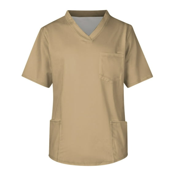 ADSSDQ Scrub Tops for Mens Soild/Gradient Color Plus Size V-Ncek Short Sleeve Comfort Workwear Shirt with 3 Pocket Light Brown 5XL