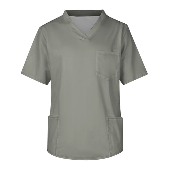 ADSSDQ Scrub Tops for Mens Soild/Gradient Color Plus Size V-Ncek Short Sleeve Comfort Workwear Shirt with 3 Pocket Light Gray 4XL