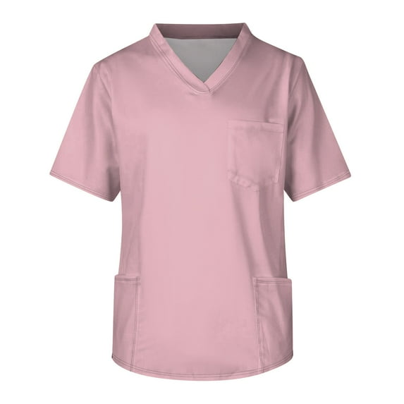ADSSDQ Scrub Tops for Mens Soild/Gradient Color Plus Size V-Ncek Short Sleeve Comfort Workwear Shirt with 3 Pocket Pink 3XL