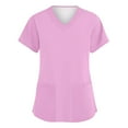 thumbnail image 1 of ADSSDQ Scrub Tops for Women Women's Scrub Tops Solid Basic V Neck T Shirts Stretchy Nursing Uniform Tops with Pockets Purple Pink S, 1 of 3