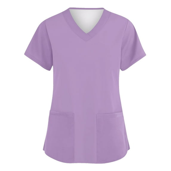 ADSSDQ Scrub Tops Women Stretchy Womens Scrub Tops Solid Basic Nurse Working Uniform V Neck Short Sleeve Scrubs Blouse with Pockets Purple XL