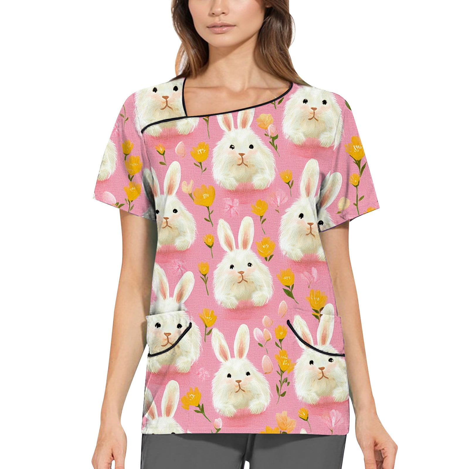 ADSSDQ Scrubs for Women Nursing Tops Easter Egg Rabbit Graphic Print ...
