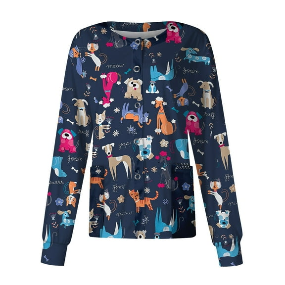 ADSSDQ Scurbs for Women Stretch Long Sleeve Scrub Jacket Spring summer Comfy Nurse Shirt Working Uniform with Pocket