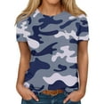 thumbnail image 1 of ADSSDQ Shirts For Women Fall Crop Tops Lightweight Casual Dressy O-Neck Camouflage Print Women'S T-Shirts Short Sleeve Work Blouses Maternity Summer Clothes Blue S, 1 of 5