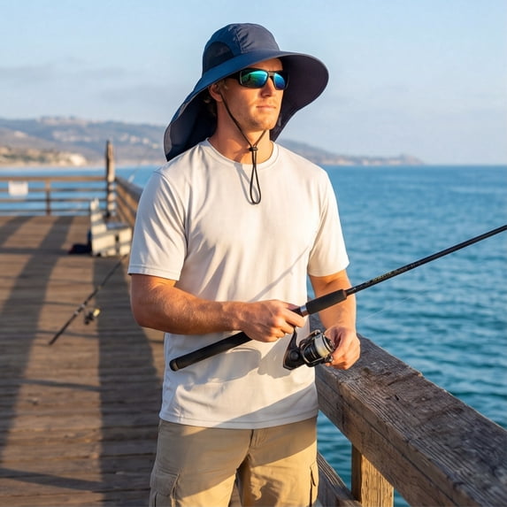 ADSSDQ Sun Hat for Women with Neck Flap,UPF 50+ Wide Brim Breathable Mesh Ventilated Fishing Hat Outdoor Foldable Beach Summer Hat 2026 Navy