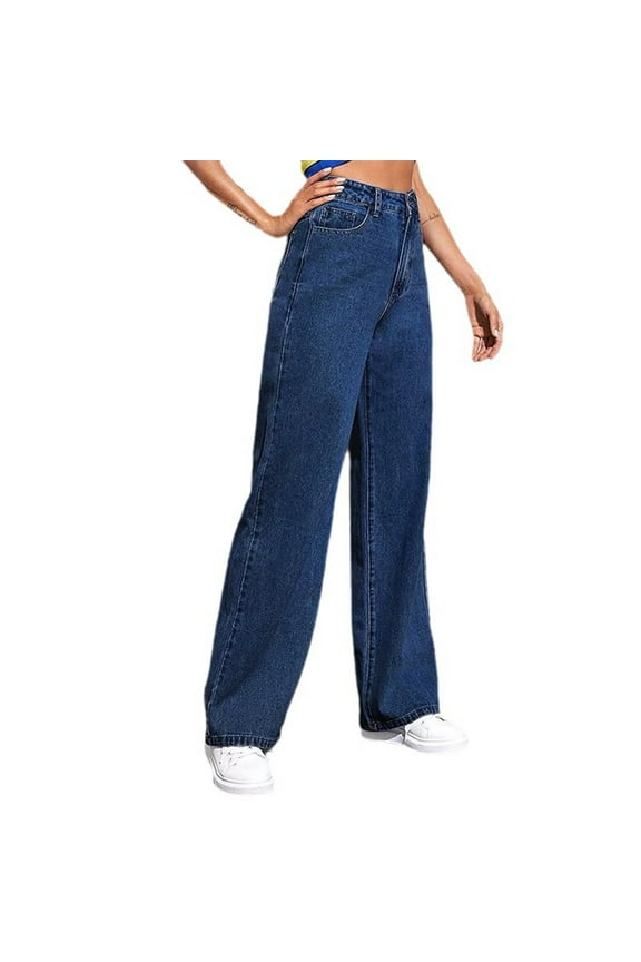Sweatpant Jeans Women Straight Leg Boyfriend Trendy High Waisted Jeans 2025 Sweatpants That Look Like Jeans with Pocket Dark Blue L