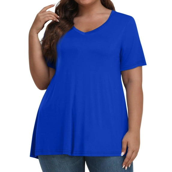 ADSSDQ Tshirts Shirts For Women Plus Size Sexy Tops V Neck Shirt Plain Short Sleeve Tunic Tops Casual Loose Womens Summer Clothes Fall Fashion 2024 Dark Blue XL