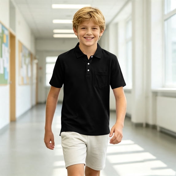 ADSSDQ Uniform Shirts For Boys Girls Short Sleeve Collared Kids Clothes Plain Button-Up Polo Shirts Back To School Uniform Outside Tops 3-12 Years