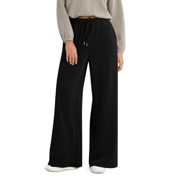 ADSSDQ Wide Leg Sweatpants Women Soft High Waist Pants with Pockets Drawstring Pull-On Casual Pants Black S