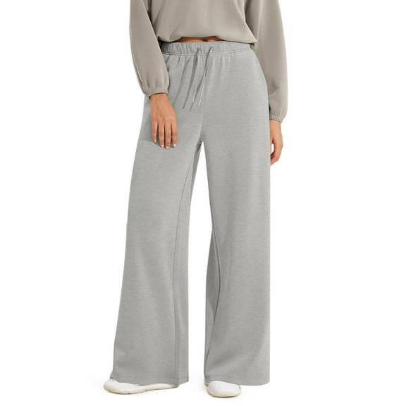 ADSSDQ Wide Leg Sweatpants Women Soft High Waist Pants with Pockets Drawstring Pull-On Casual Pants Light Gray M