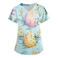 thumbnail image 1 of ADSSDQ Women Easter Scrubs Top Short Sleeve Holiday Workwear with Pockets Stretchy V-Neck Medical Scrub Shirts Easter Eggs Bunny Rabbit Printed Working Uniform Light Blue S, 1 of 3