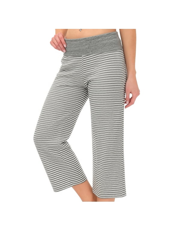 Women Fold Over Lounge Capris Wide Leg Cropped Flowy Gaucho Pants Comfy Casual Yoga Coluttes Pajama Bottom Sweatpants Light Gray S