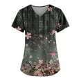 thumbnail image 1 of ADSSDQ Women Scrub Tops Print Gifts Fashion Floral Print Scrub Tops V Neck Short Sleeve Nursing Tops with Pockets Army Green L, 1 of 3