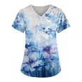 thumbnail image 1 of ADSSDQ Women Scrub Tops Print Gifts Fashion Floral Print Scrub Tops V Neck Short Sleeve Nursing Tops with Pockets Light Blue 4XL, 1 of 3