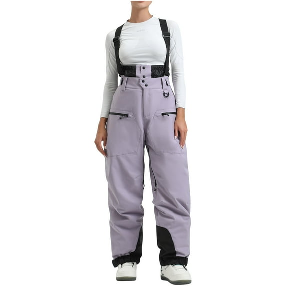 ADSSDQ Womens Ski Bibs Snowboard Pants Snow Overalls Waterproof Windproof Insulated Warm Jumpsuits Light Purple XS