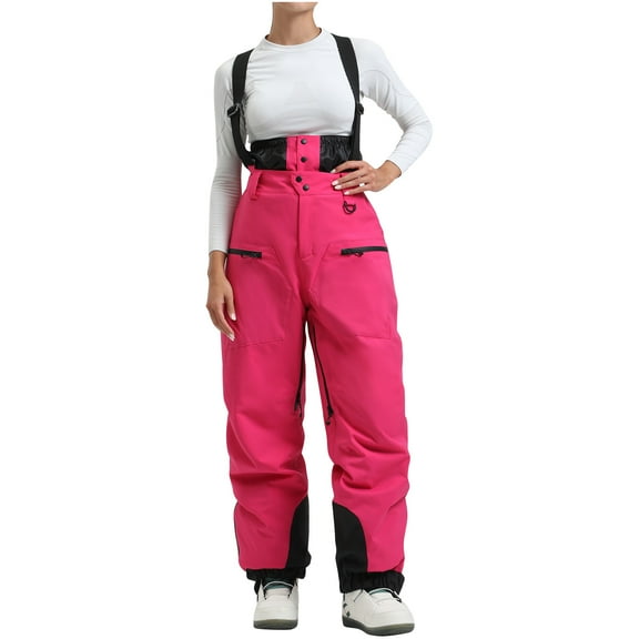 ADSSDQ Women Snow Bibs Ski Pants Baggy Snowboard Bibs Pants Overall Insulated Waterproof Windproof Warm Winter Jumpsuit Hot Pink S