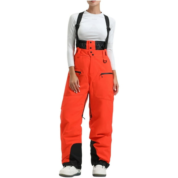 ADSSDQ Women Snow Bibs Ski Pants Baggy Snowboard Bibs Pants Overall Insulated Waterproof Windproof Warm Winter Jumpsuit Saffron L