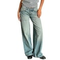 thumbnail image 1 of ADSSDQ Women Y2k Low Rise Baggy Jeans Loose Fit Boyfriend Straight Wide Leg Jeans Trendy Stretch Long Denim Pants with Pockets Sky Blue S, 1 of 2