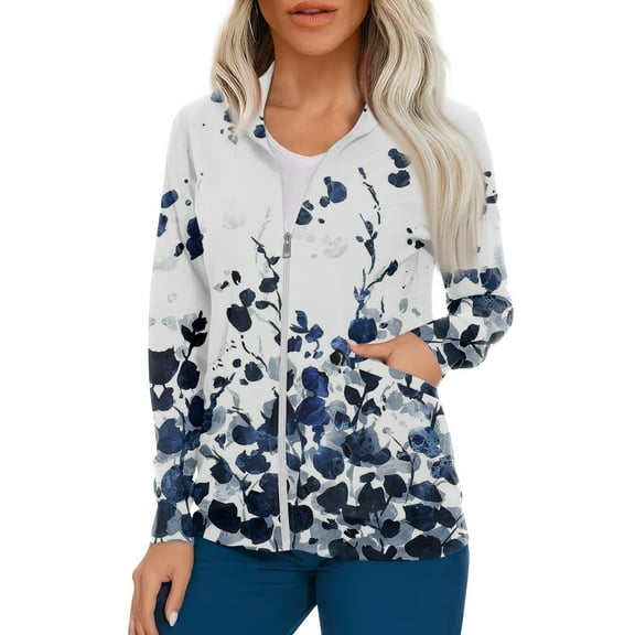 ADSSDQ Women's Comfort Fit Long Sleeve Full-Zip Scrubs Bomber Jacket summer Winter Scrub Coat