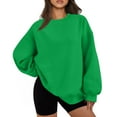 thumbnail image 1 of ADSSDQ Women's Crewneck Sweatshirts Drop Shoulder Long Sleeve Comfy Pullover Cute Tops Teen Girls Fall Trendy Clothes Green S, 1 of 5