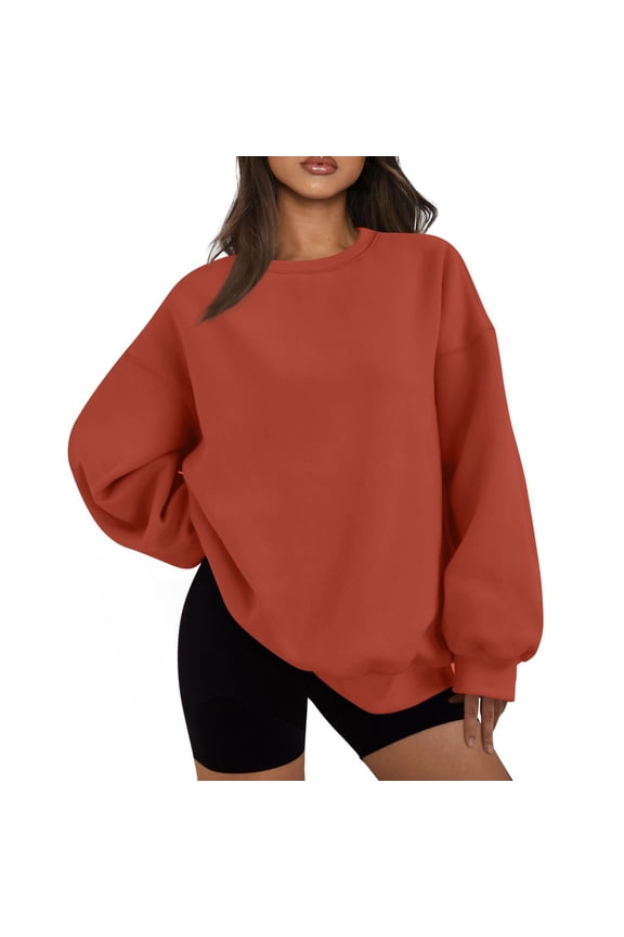 Women's Crewneck Sweatshirts Drop Shoulder Long Sleeve Comfy Pullover Cute Tops Teen Girls Fall Trendy Clothes Orange S