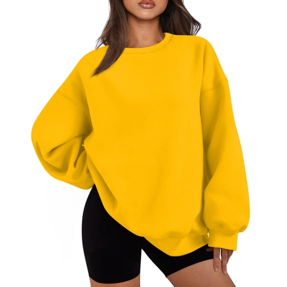 ADSSDQ Women's Crewneck Sweatshirts Drop Shoulder Long Sleeve Comfy Pullover Cute Tops Teen Girls Fall Trendy Clothes Yellow S