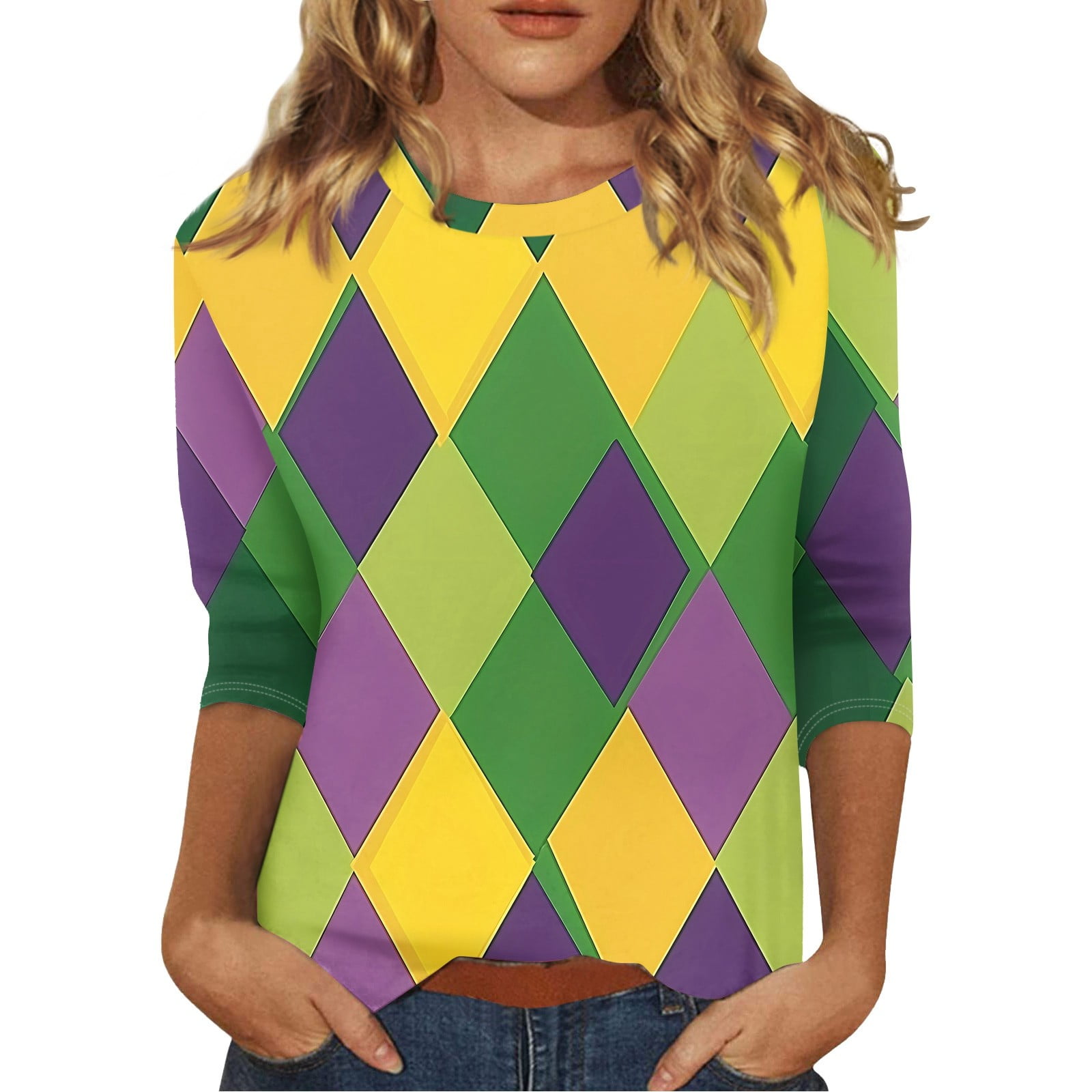 ADSSDQ Women's Mardi Gras Shirt Plus Size Loose Fit 3/4 Sleeve Mardi ...