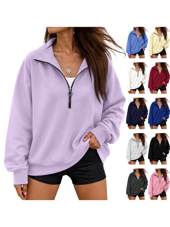 Women's Oversized Sweatshirts Half Quarter Zip Fleece Sweaters Soft Cozy Zip Pullover, Comfort Warm Sweaters for Fall Winter, Fashion Mock Neck Outfits