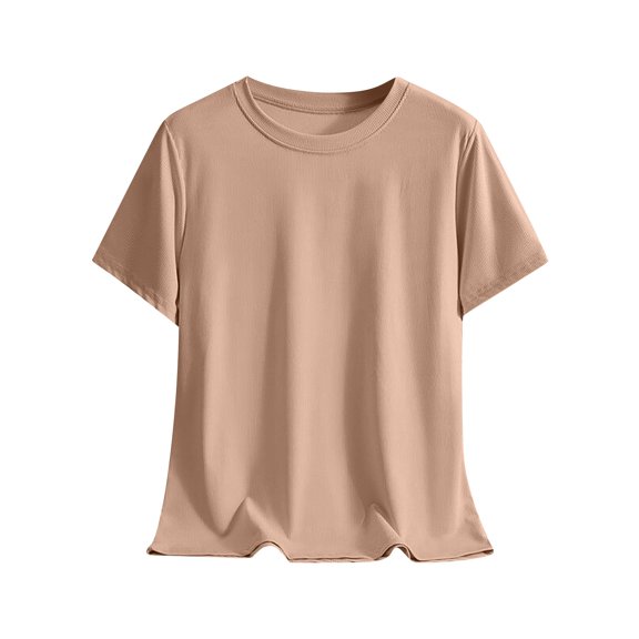 ADSSDQ Women’s Sleep and Lounge Pajamas Top Short Sleeve Crewneck Lightweight Sleep Tee Shirt Loungewear Khaki XXL