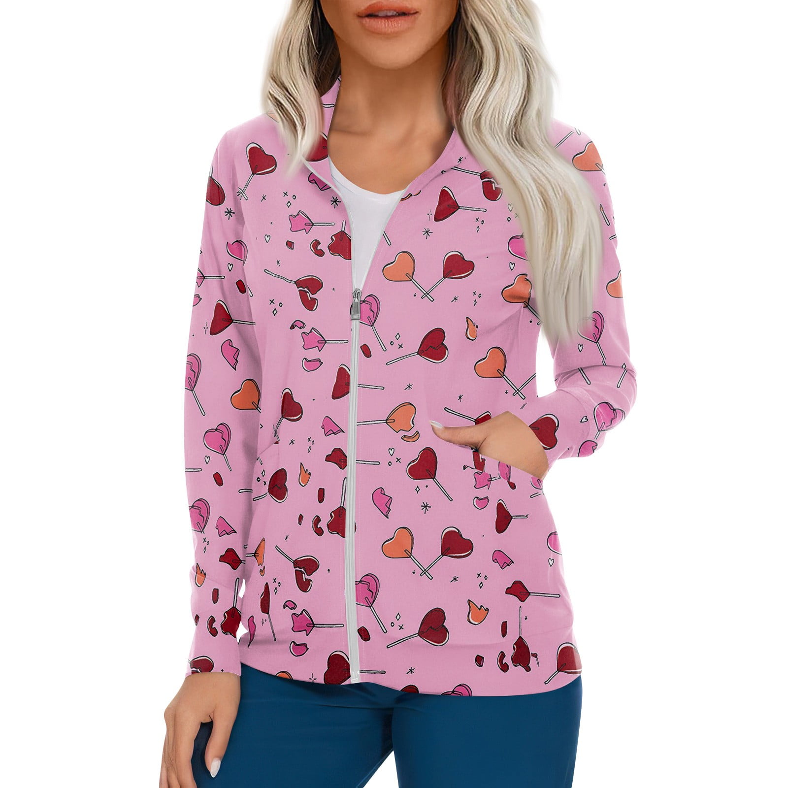 Scu Rbs ADSSDQ Women's Ultra Soft Stretch Zip Up Scrub Jacket Floral Print Long ...