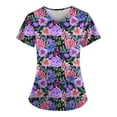 thumbnail image 1 of ADSSDQ Women's V-Neck Scrub Top,Floral Print Nursing Scrubs for Women,Summer Short Sleeve Workwear Nurse Uniforms Scrub Tops with Pockets Dark Purple S, 1 of 3