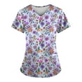 thumbnail image 1 of ADSSDQ Women's V-Neck Scrub Top,Floral Print Nursing Scrubs for Women,Summer Short Sleeve Workwear Nurse Uniforms Scrub Tops with Pockets Light Blue 2XL, 1 of 3