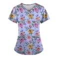 thumbnail image 1 of ADSSDQ Women's V-Neck Scrub Top,Floral Print Nursing Scrubs for Women,Summer Short Sleeve Workwear Nurse Uniforms Scrub Tops with Pockets Light Purple 2XL, 1 of 3
