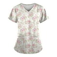 thumbnail image 1 of ADSSDQ Women's V-Neck Scrub Top,Floral Print Nursing Scrubs for Women,Summer Short Sleeve Workwear Nurse Uniforms Scrub Tops with Pockets Mint Green M, 1 of 3