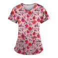 thumbnail image 1 of ADSSDQ Women's V-Neck Scrub Top,Floral Print Nursing Scrubs for Women,Summer Short Sleeve Workwear Nurse Uniforms Scrub Tops with Pockets Pink 5XL, 1 of 3