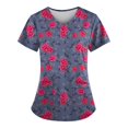 thumbnail image 1 of ADSSDQ Women's V-Neck Scrub Top,Floral Print Nursing Scrubs for Women,Summer Short Sleeve Workwear Nurse Uniforms Scrub Tops with Pockets Red 5XL, 1 of 3