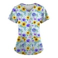 thumbnail image 1 of ADSSDQ Women's V-Neck Scrub Top,Floral Print Nursing Scrubs for Women,Summer Short Sleeve Workwear Nurse Uniforms Scrub Tops with Pockets Sky Blue L, 1 of 3