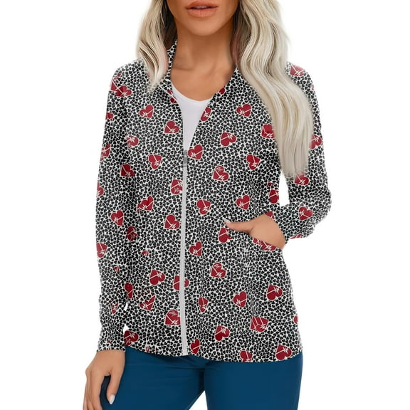 ADSSDQ Women's Warm Up Scrubs Jacket Zip Front Long Sleeve Scrub Jackets Nurse Uniform