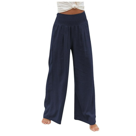 ADSSDQ Women's Wide Leg Palazzo Lounge Pants with Pockets Light Weight Loose Comfy Casual Pajama Pants 2024 Navy S